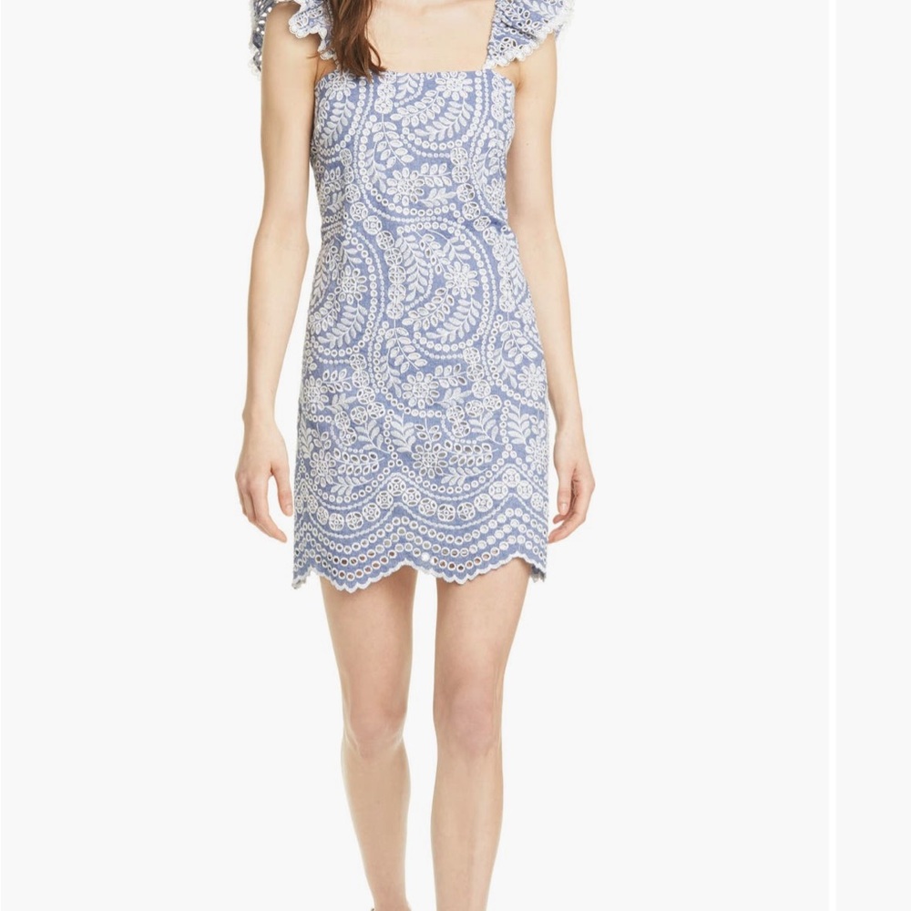 Alice + Olivia Blue and White Lace Mini Dress